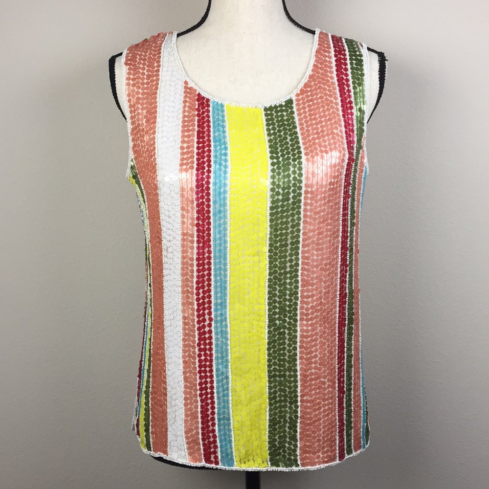LEW MAGRAM Striped Sequin Top